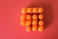 Buildable colored plastic blocks to play, build and organize on a red background as a concept of inclusion, diversity and pluralit Royalty Free Stock Photo