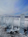 Blocks of transparent cold ice