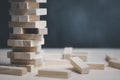 Blocks wood game with copy space, The tower from wooden blocks from the top view, Jenga, Businessman manage his strategy, Concept Royalty Free Stock Photo