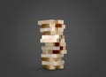 Blocks wood game jenga on black background.