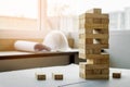 the blocks wood tower game with architectural engineer plans or