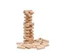 Blocks wooden game jenga, towel isolated on white background Royalty Free Stock Photo
