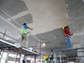 Blockwork by construction workers at the construction site. Royalty Free Stock Photo