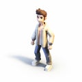 Blocky 3d Model Of Young Man In White With Hair And Jacket