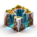 Blocky Island: A Colorful 3d Model With Waterfalls And Nature