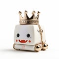 Blocky Kawaii Charm Figurine With Crown - 32k Uhd, Light Gold And White