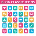 Blog classic icons. Vector icons set. Minimal icons in flat color. Social media vector icons set.