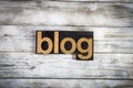 Blog Letterpress Word on Wooden Background