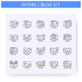 Blog line icons set. Editable illustration