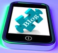 Blog On Phone Shows Mobile Blogging Or Weblog Website