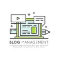 Blog Posts Creation Process. Music, video, images and data web sharing concept, content management