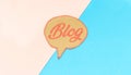 BLOG speech bubble isolated on pink and blue background