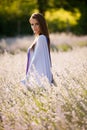 Blog style pretty young woman on a walk in forest on late autumn Royalty Free Stock Photo