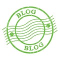 BLOG, text written on green postal stamp