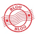 BLOG, text written on red postal stamp