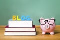 Blog theme with pink piggy bank with chalkboard