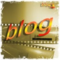 `blog` word written in yellow and red on empty film strip.