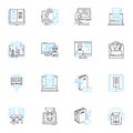 Blog writing linear icons set. content, inspiration, structure, creativity, engagement, consistency, research line