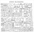 Blogger and blogging thin line vector concept. Royalty Free Stock Photo