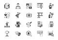 Blogger flat glyph icons. Vector illustration included icon as blog monetization, video editing, personal brand