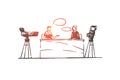 Blogger, interview, communication, media, camera concept. Hand drawn isolated vector.