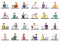 Blogger interview icons set cartoon vector. Network live