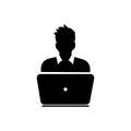 User Icon with Laptop Computer - Vector. Remote work freelancer. Home leisure. Isolated vector element.