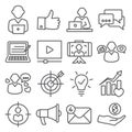 Blogger line icons set on white background