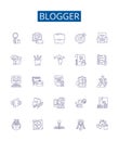 Blogger line icons signs set. Design collection of blogger, blogging, post, write, content, blogger, platform, share