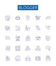 Blogger line icons signs set. Design collection of blogger, blogging, post, write, content, blogger, platform, share