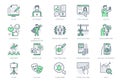 Blogger line icons. Vector illustration included icon as blog monetization, video editing, personal brand, copywriting