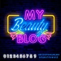 Blogger. My Beauty Blog neon sign vector. Blogging Design template neon sign, light banner, neon signboard, nightly bright