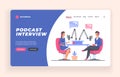 Blogger podcasters streaming concept. Flat vector illustration Royalty Free Stock Photo