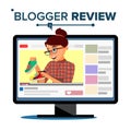 Blogger Review Concept Vetor. Popular Young Video Streamer Blogger Girl, Woman. Fashion Blog. Live Broadcast. Online