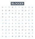 Blogger vector line icons set. Blogger, Blogging, Posting, Sharing, Platform, Creative, Writing illustration outline