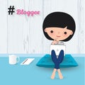 Blogger woman laptop cartoon