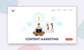 Blogging, Article Writing, Content Creation Marketing Landing Page Template. Smm Manager or Blogger Character Create Ad