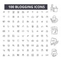 Blogging editable line icons, 100 vector set, collection. Blogging black outline illustrations, signs, symbols