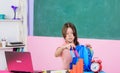 Blogging hobby. Study programming web design. Programming courses. Girl laptop computer. Little child using notebook Royalty Free Stock Photo
