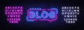 Blogging neon text vector design template. Blog neon logo, light banner design element colorful modern design trend