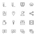 Blogging, social media line icons set