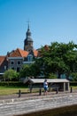 Blokzijl, Overijssel, The Netherlands, Landscape view over the village harbor and church tower Royalty Free Stock Photo