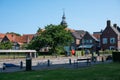 Blokzijl, Overijssel, The Netherlands, Landscape view over the village harbor and church tower Royalty Free Stock Photo