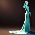 Blond alluring lady dressed in evening gown