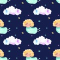 Blond angel, clouds and stars pattern