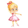 Blond Ballerina Princess Character Dancer Girl. Cute Child Girl wear pink Tutu Costume Training in School Class. Baby Royalty Free Stock Photo