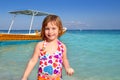 Blond beach little girl Caribbean vacation Royalty Free Stock Photo