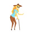 Blond Blind Woman With Walking Stick, Young Person With Disability Overcoming The Injury Living Full Live Vector