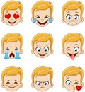 Blond boy face with blue eyes emoji expressions