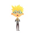 Blond Boy With Spiky Hair And Glasses Surprised, Primary School Kid, Elementary Class Member, Isolated Young Student